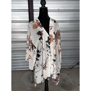 Maurices Women's Floral Kimono Cardigan Sheer Swiss Dot Boho Wrap S/M Ivory